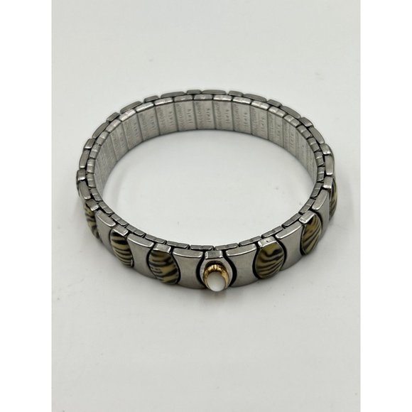 Italian Dolceoro Vintage Stretch Bracelet Elastic Stainless Steel w/ Gold Accent - Picture 6 of 7